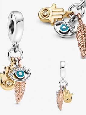 Hamsa Hand, Evil Eye and Feather Dangle